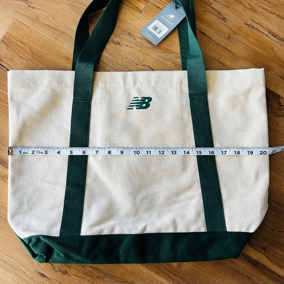 New Balance Classic Canvas Tote Bag White & Green Cotton Everyday Carry - Picture 7 of 8